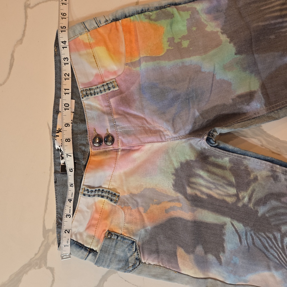 Waggon Paris Abstract Art Low Rise Stretch Straight Leg Jeans Blue Size 29 - Picture 7 of 12